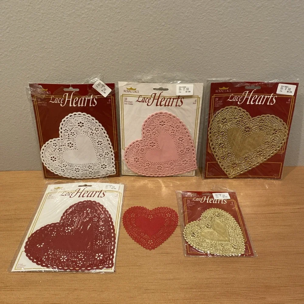 Open Package/partial Royal Lace 4 And 6 Inch Heart Doilies Pink White Red Gold‎